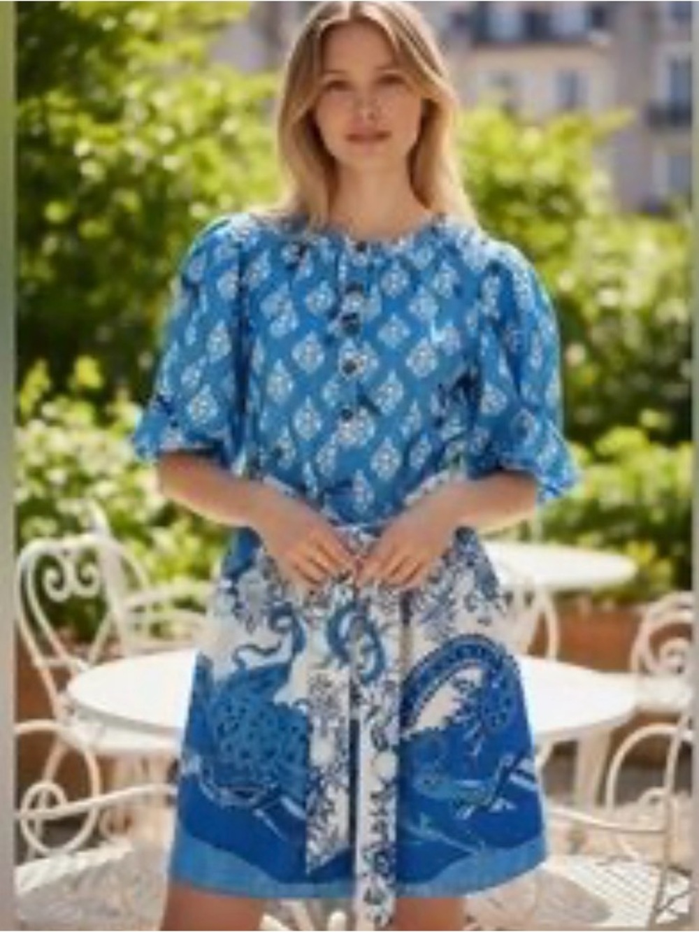 A Loves A Blue Printed Mini Dress with Tie Waist NWT Large